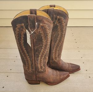 Macie Bean Brown Leather Snip Toe Western Women's Boots Size 6 M